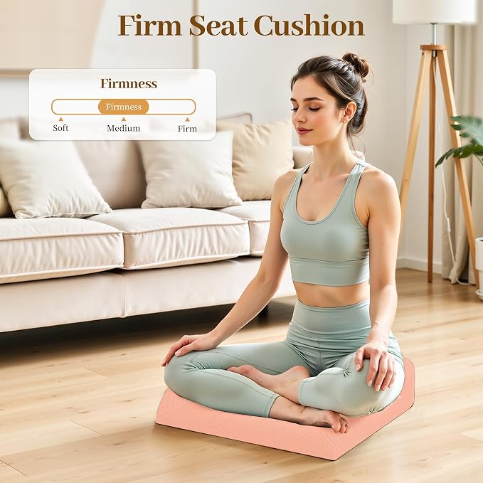 TranquilRelax Large Seat Cushion, Memory Foam Cushion for Long Sitting Hours on Office Chair, Home & Car, Non-Slip Chair Pad for Relieving Back & Sciatica & Hip & Coccyx Pain (Pink)