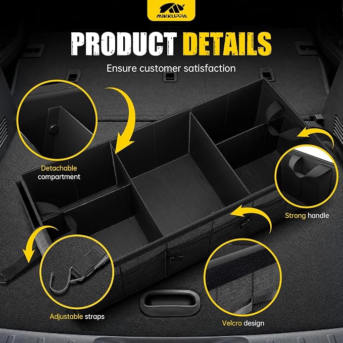 MIKKUPPA Car Trunk Organizer - 95L Collapsible Trunk Organizer with Lid, Sturdy Car Storage for SUV Auto Truck Van with Adjustable Straps and Non Slip Bottom (Gray, XX-Large)