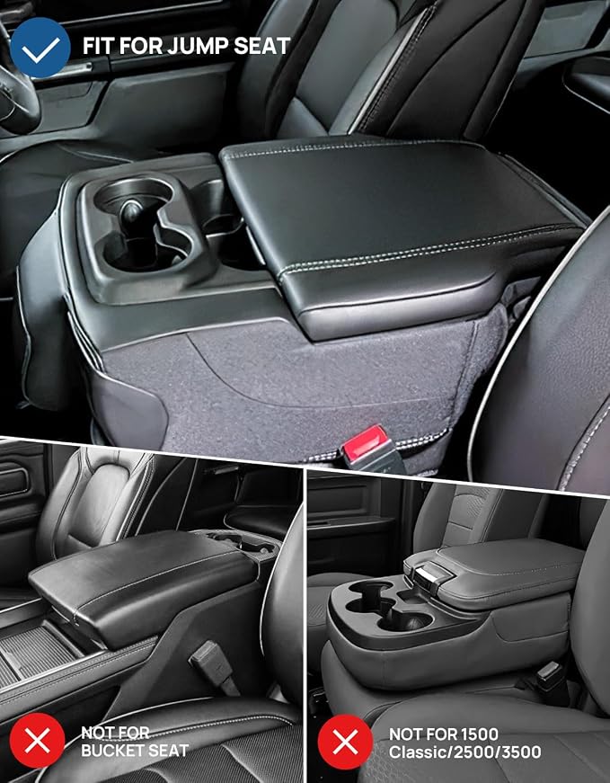 JOYTUTUS Center Console Cover Compatible with 2019-2026 Ram 1500 New Model Jump Seat Console, Leather Arm Rest Armrest Cover for Car, Durable Middle Console Cover, Car Arm Rest Cover Replacement