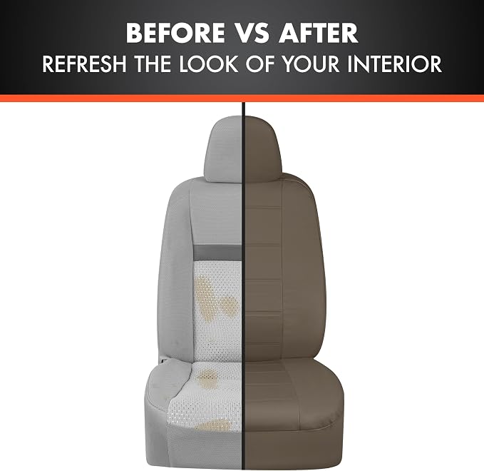 BDK 9-Piece Beige Leather Car Seat Cover Full Set, Front Seat Cover and Rear Bench Seat Cover, Universal Fit Car Seat Covers for Cars Trucks SUVs Vans, Complete Full Coverage Protection For Vehicles