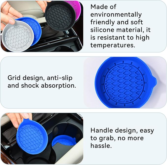 4PCS Car Cup Holder Coasters, Silicone Non-Slip Vehicle Cup Recessed Mats, Sift-Proof Automotive Interior Drink Insert Decor Accessories, Universal for SUV, Sedan, Truck (Red)