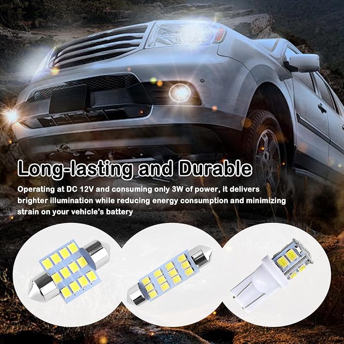 24PCS Interior Car Lights LED Kit,Super Bright 6500K Interior Dome Light for Side Marker/Map/License/Trunk Light,Upgrade T10/31mm/42mm Car Lights Interiors Kit with Pry Tool (White)