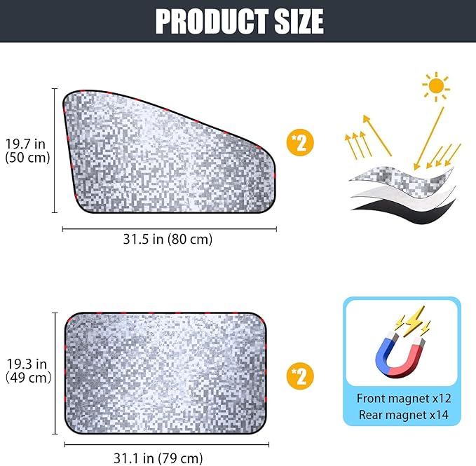 ZATOOTO ZATOOTO Side Window Sun Shade - Car Window Covers, 4 Pack | Heat Insulation, Car Curtains for Privacy, UV Block, Keeps Cooler, Metal Frame Fit, Taking a nap, Changing Clothes, Camping