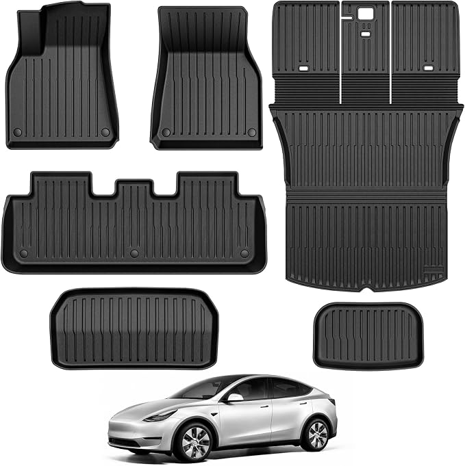 Floor Mats for 2024-2021 Tesla Model Y, Full Coverage All Weather Floor Mat Cargo Liner Trunk Mat Frunk Backrest Mats Accessories (Not fit 7Seat & Juniper)
