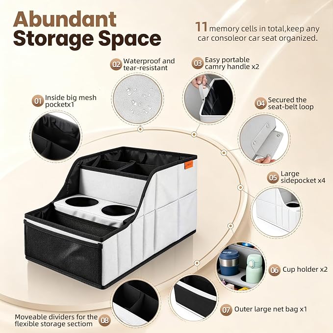 Car Seat Organizer Back Front Captains Seats Storage Travel | Car Organizer, Back Seat Car Organizer, Car Seat Organizer Front Seat – 9 Compartments, 2 Cup Holders – Foldable