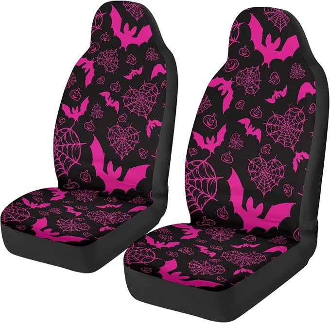 Pink Bats Car Seat Covers for Front Seats, Spider Web Breathable Seat Protectors, Set of 2, Universal Fit for Most Cars, SUVs and Sedans