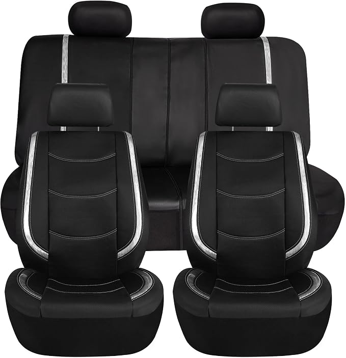 FH Group Full Set Faux Leather Car Seat Covers - Universal Fit, Low Back Front Seat Covers, Airbag Compatible, Split Bench Rear, Seat Cover for SUV, Sedan, White