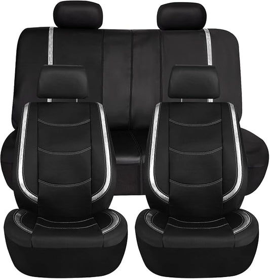 FH Group Full Set Faux Leather Car Seat Covers - Universal Fit, Low Back Front Seat Covers, Airbag Compatible, Split Bench Rear, Seat Cover for SUV, Sedan, White