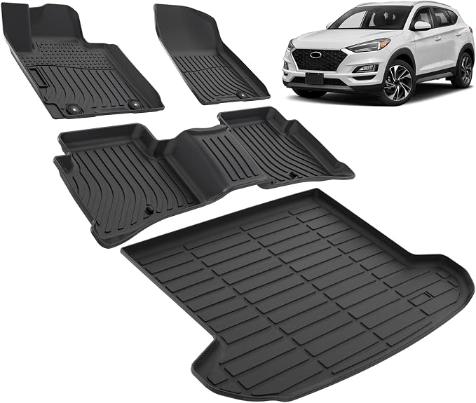 Floor Mats & Cargo Liner for 2016-2021 Hyundai Tucson Custom Fit TPE Liners | All Weather Protection Car Mats Waterproof Anti-Slip Automotive Full Coverage Set Accessories 1st & 2nd Row & Trunk Mat