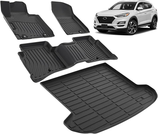 Floor Mats & Cargo Liner for 2016-2021 Hyundai Tucson Custom Fit TPE Liners | All Weather Protection Car Mats Waterproof Anti-Slip Automotive Full Coverage Set Accessories 1st & 2nd Row & Trunk Mat