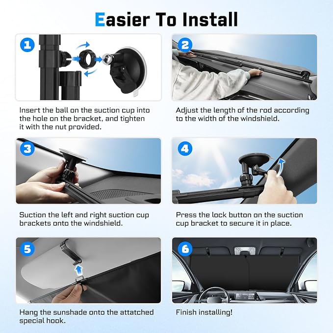 KUST Upgraded 2 Pack Retractable Automotive Sunshade Car Window Sunshades (Not fit for Truck), Adjustable Auto Thickened Sunshade, Car Accessories for All Season, Black and Silver, Blocks UV Rays