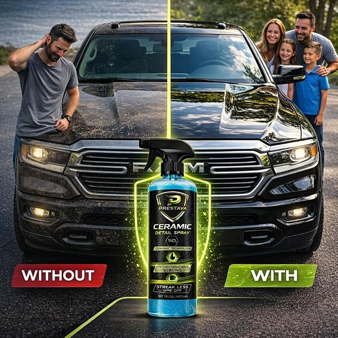 Premium Ceramic Detail Spray for Cars SiO2 Quick Detailer Spray Hydrophobic Water Beading Gloss Booster for Cars Trucks SUVs Motorcycles & RV 16 fl oz