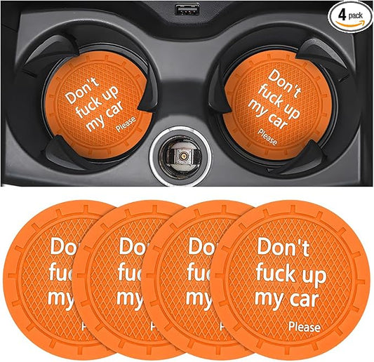 8sanlione Car Cup Coaster, 4Pcs 2.75 Inch Auto Cup Holder Insert Coasters, Anti-Slip Waterproof Embedded Drink Mat, Automotive Interior Accessories for Men and Women (D Orange/4PCS)