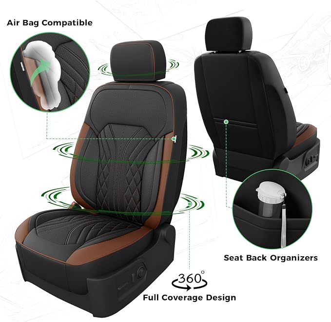 Truck Leather Seat Covers for Chevy Silverado Gmc Sierra 2019-2026 | Crew Cab 1500/2500/3500HD, Bucket Seat, NO Rear Seatback Storage, Scratch-resistant, Easy-clean, Pickup Protector, Full Set
