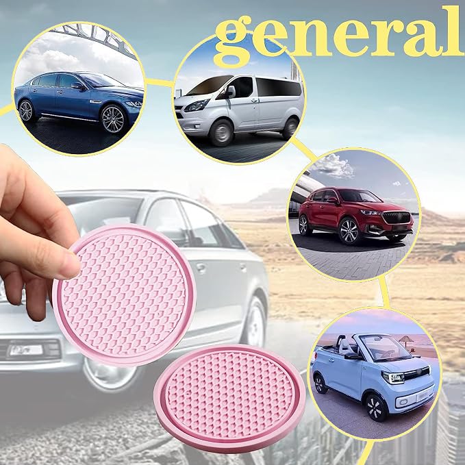 gunhunt 4-Piece Honeycomb Waterproof Fixed Tea Coaster, 2.75In PVC Anti-Slip Cup Holder Insert, Universal for Vehicle Interior Mats (Pink)