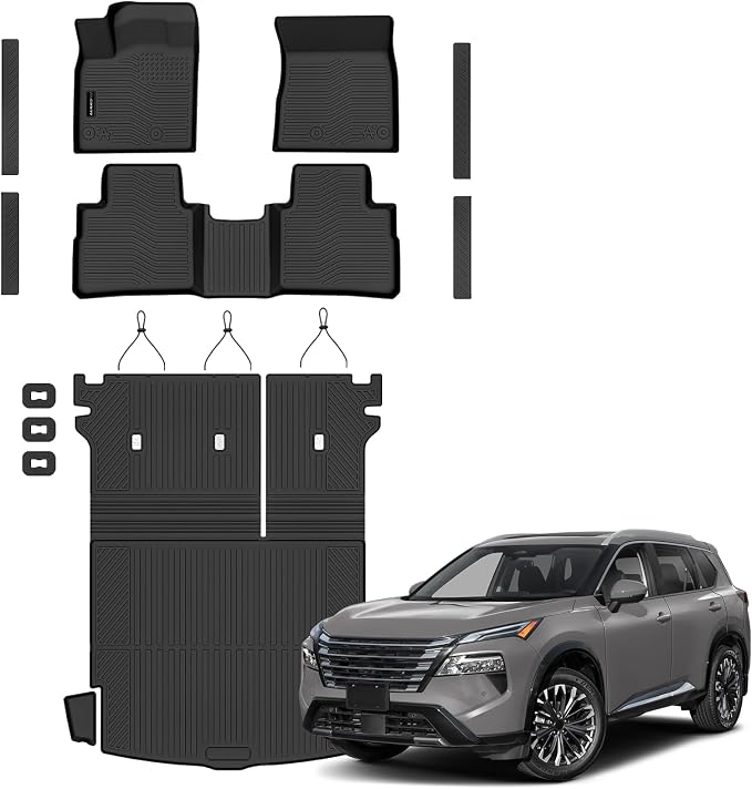 Auxko All Weather Floor Mats Cargo Mat for Nissan Rogue 2021-2026 with Backrest Mat Door Sill Protector TPE Liners All Season Accessories Guard Odorless Anti-Slip Floor Liners Trunk Tray
