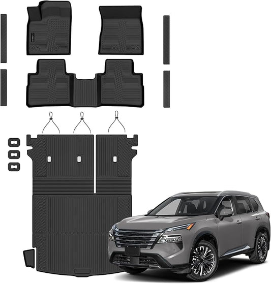 Auxko All Weather Floor Mats Cargo Mat for Nissan Rogue 2021-2026 with Backrest Mat Door Sill Protector TPE Liners All Season Accessories Guard Odorless Anti-Slip Floor Liners Trunk Tray