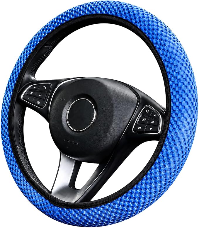 Mesh Ice Silk Cooling Car Steering Wheel Cover for Men Women,Summer Universal Breathable Stretch Anti-Slip Wheel Cover 14.5-15" for Cars, Trucks, Pickups, SUVs (Blue)