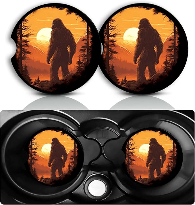 Bigfoot Car Cup Holder Coasters Set of 2,Fun Big Foot Car Accessories 2.75" Universal Size Anti Slip Rubber Mat Recessed Auto Insert Coasters Decor Sasquatch Gifts for Women Men Dad Grandpa