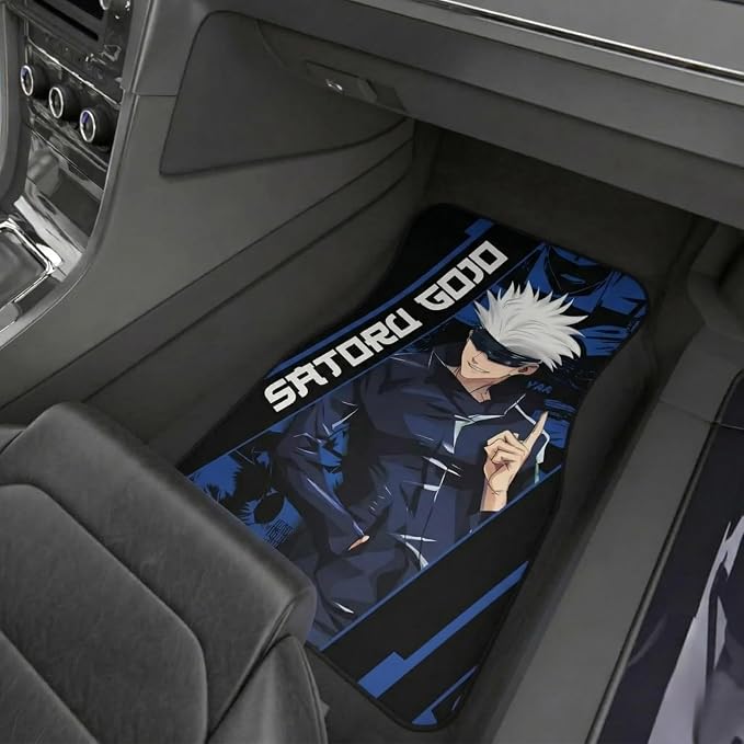 Anime Car Carpet Mat Set of 2 Front, Black GJJK Design Automotive Accessories Interior All Weather Floor Mats Decor with Non Slip Black Anti Skid Backing