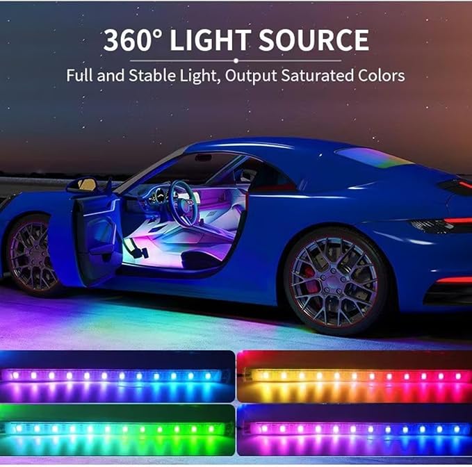 Dreamcolor RGB+IC 72 LED Interior Car Strip Lights with Smart APP Remote Control, Music Sync Under Dash Footwell Neon Internal Lighting Kit Multicolor,12V LED Strip Lights for Cars, Trucks, SUVs