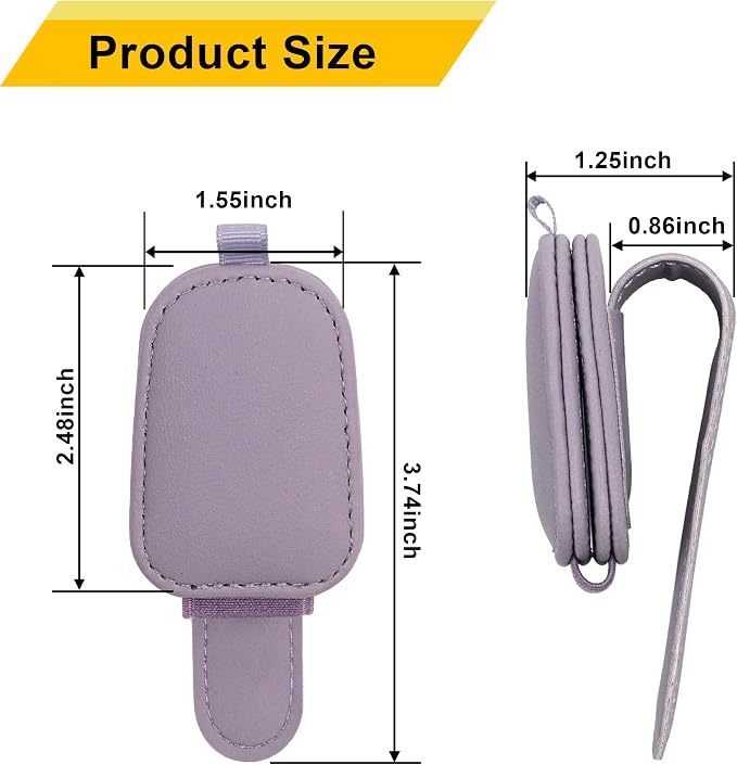 Yuoyar Magnetic Leather Sunglasses Holder for Car, 2 Packs (Purple) | Magnetic Car Visor Accessories
