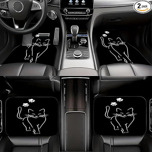 Universal Fit Car Floor Mats Set of 4Pcs, All-Weather Front Rear Car Carpet Mats, Non-Slip Car Floor Mat Car Accessories for Automotive Trucks SUV Sedans Vans (Cute Black Cat)