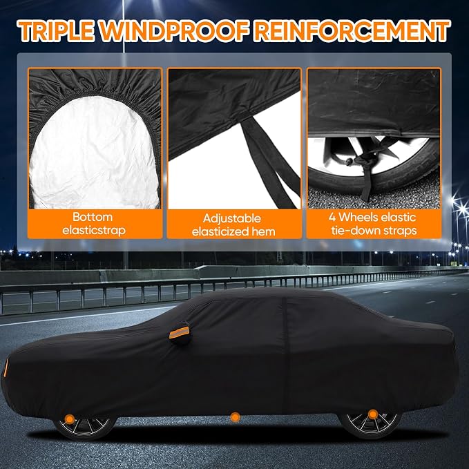 Car Cover Custom Fit for Dodge Challenger 2008-2026, Outdoor Waterproof All Weather Heavy Duty Full Exterior Cover for Sun Rain Snow UV Dust Protection with Door Zipper