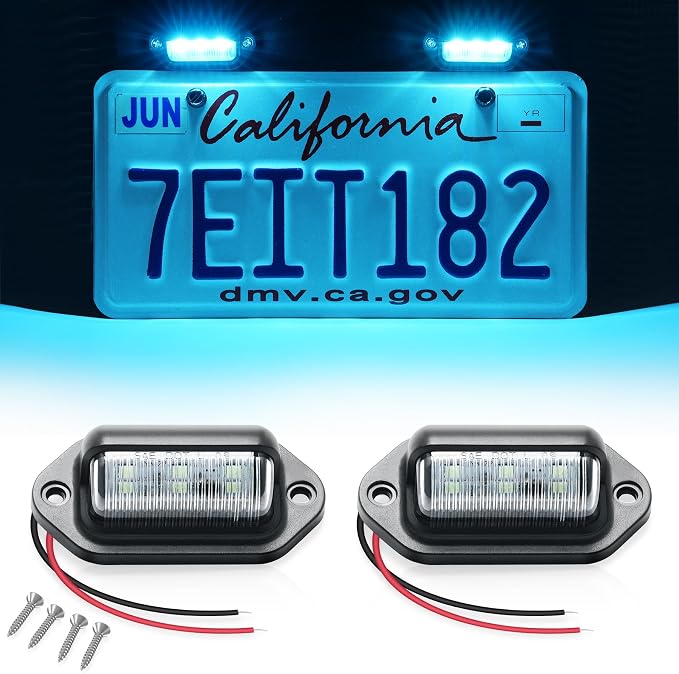 LivTee License Plate LED Light 2PCS, Universal 12V Waterproof Tag Lamp for Car Truck SUV RV Trailer Boat Van, Ice Blue
