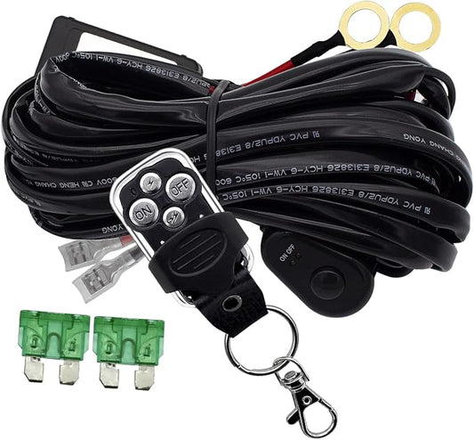 LED Lights Bar Remote Control Wiring Harness Kit 1 Lead DC12V On-Off Switch Power Relay Blade Fuse 14AWG Core Cable Wiring Harness Kit fit for LED Driving Lights Bar