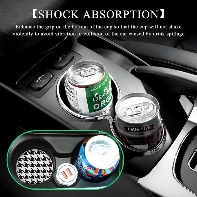 DXNQ 4 PCS Car Cup Coasters, 2.76 Inch Anti-Slip Checkered Vehicle Cup Holder Insert Coasters, Auto White & Black Drink Cup Mats for Front Console Cup Holders, Car Accessories (Houndstooth)