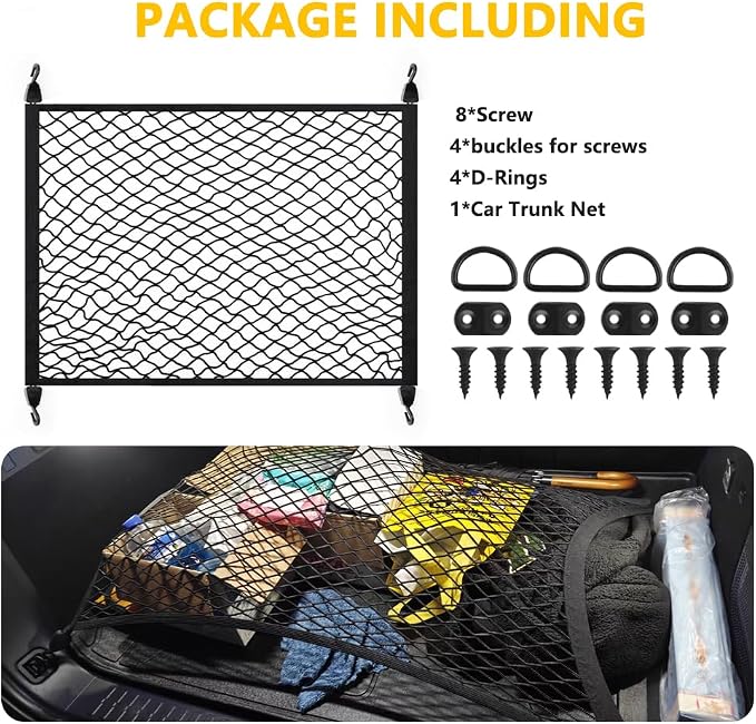 Universal Cargo Net for SUV,High Elastic 31"x22" to 63"x47" Trunk Net for SUV with Fastening Kits,Multi-Purpose Automotive Cargo Nets and Trunk Organizer for Car
