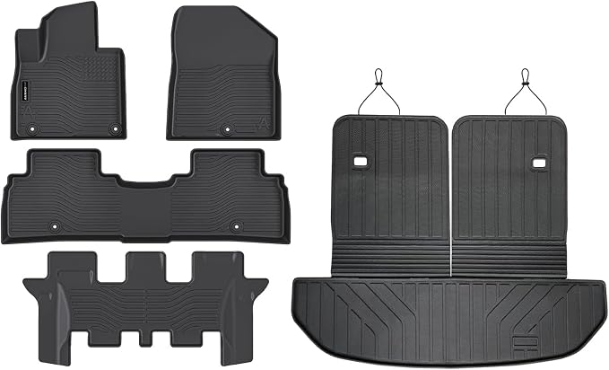 Auxko All Weather Floor Mats Cargo Mat for Kia Sorento 7 Seats 2016-2020 with Backrest Mat TPE Liners All Season Accessories Guard Odorless Anti-Slip Floor Liners Trunk Tray