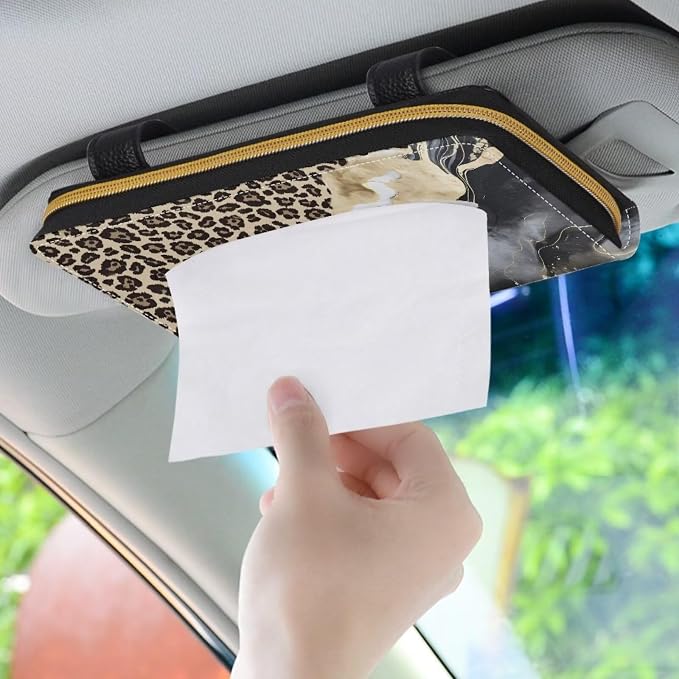 Leopard Marble Car Standard Tissue Holder Rectangular Sun Visor Napkin, Mask Dispenser Car Interior Accessories Sturdy Mask Holder