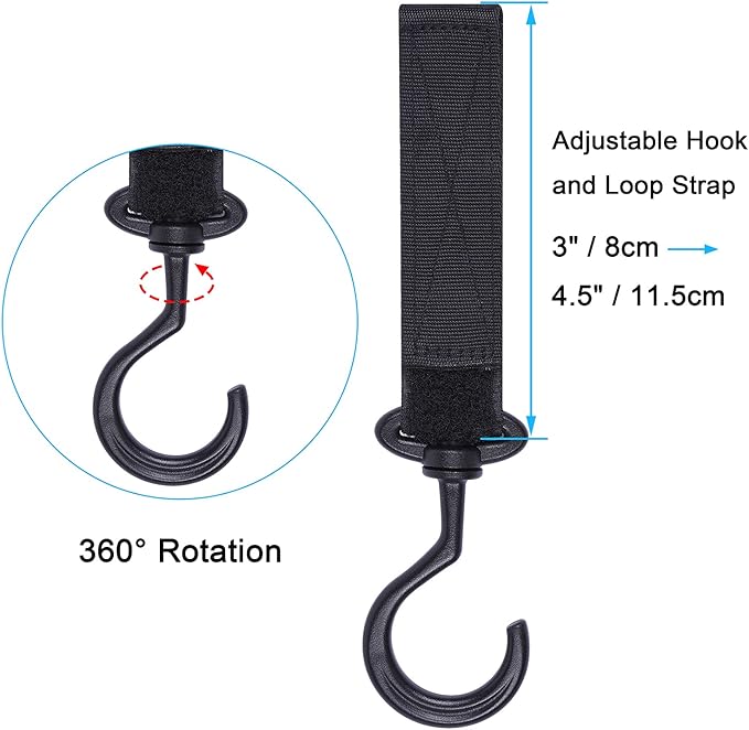 Wisdompro 2 Pack Car Seat Headrest Hook, Multi-Purpose Hanger for Stroller | Adjustable & 360° Rotating, Large to Hang Grocery Bag, Garment Bag, Handbag, Purse, Coat, Clothes, Traveling, Sports, Black