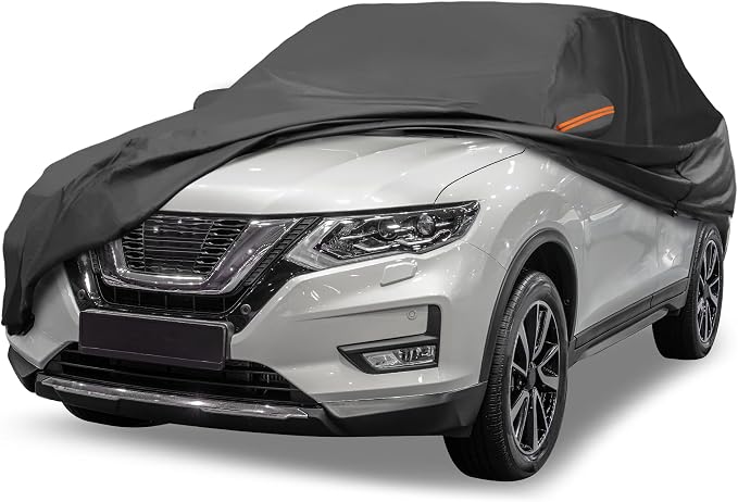Black Heavy Duty Waterproof Car Cover for SUV 182"-190" - All-Weather UV Protected Outdoor Full Exterior Cover with Sun/Snow/Rain Resistance