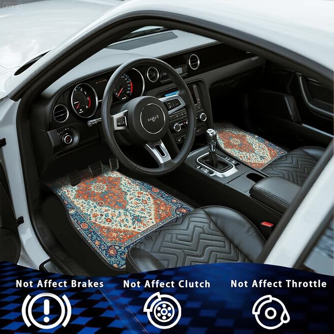 Vintage Carpet Car Floor Mats Floral Blue Red Carpet Front Rear Carpets Mat Decorative Car Floor Carpets Non-Slip Auto Car Accessories Universal Fit Car Accessories for Truck