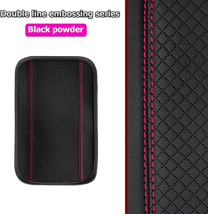 Moly Magnolia Auto Center Console Pad, PU Leather Car Armrest Seat Box Cover, Waterproof Non Slip Soft Armrest Box Cushion Protector, Car Accessories Universal for SUV, Truck, Van (Black/Pink)