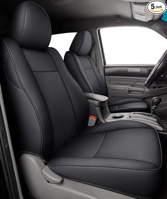 LUCKYMAN CLUB 2005-2015 Tacoma Custom Fit Seat Covers for Crew Cab with Faux Leather (2005-2015 Black)