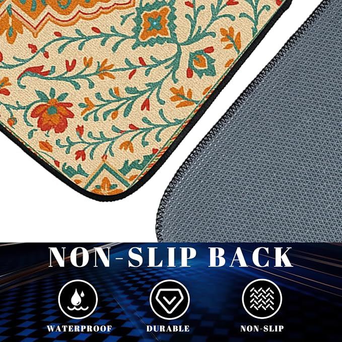 Orange Car Floor Mats Set of 4 Bohemian Floral Vine Automotive Foot Mats Rugs Carpet for Car Non-Slip Auto Car Accessories Universal Fit for Car SUV Truck Van
