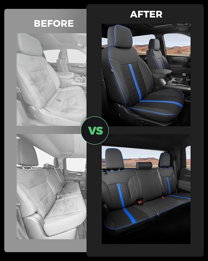 Custom Leather Seat Covers for 2019-2026 Sierra/Silverado 1500 | Only Crew Cab, Fits 2500/3500HD 2020-2026, no Rear Armrest/Seatback Storage, Waterproof, Scratch-resistant, Easy-clean