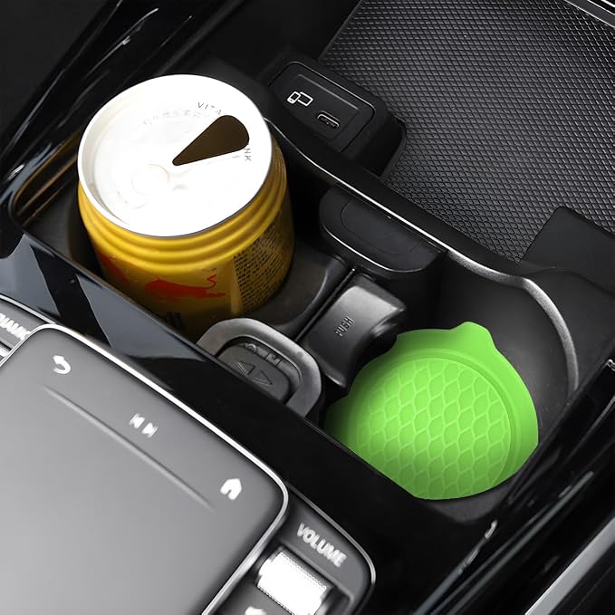 Mandark Car Cup Coaster, 4PCS Silicone Non-Slip Vehicle Drink Cup Mat, Sift-Proof Spill Recessed Automotive Interior Cup Holder Insert Protector Accessories, Universal for Most Cars (Green)