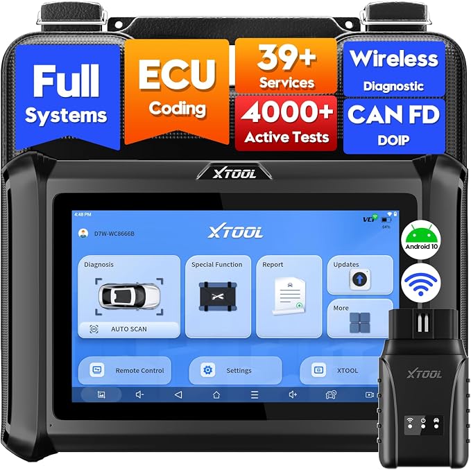 XTOOL D7W OBD2 Scanner Diagnostic Tool Wireless Bidirectional Scan Tool | Full System 39+ Resets AI-Assisted Car Scanner Upgrade of D7/D7S/D7BT ECU Coding PMI, 3-Yr Update, 4000+ Active Test, FCA SGW
