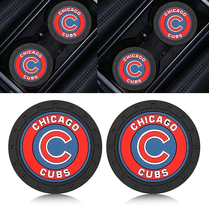 Silicone Cubs Car Cup Holder Coasters,Baseball Fans Car Coasters for Chicago Cubs Fans, Non-Slip Universal Fit Cup Holder Insert