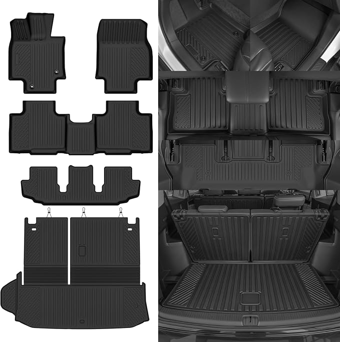 Custom Fit Floor Mats for 2020-2025 2026 Toyota Highlander | All Weather TPE Floor Liners with Trunk Mat | Odorless Interior Accessories