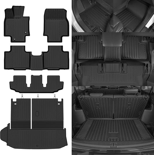 Custom Fit Floor Mats for 2020-2025 2026 Toyota Highlander | All Weather TPE Floor Liners with Trunk Mat | Odorless Interior Accessories