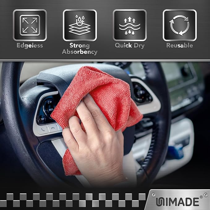 UNIMADE Shop Towels, 400 Pack Commercial Grade Work Rags Microfiber Towels for Cars Cleaning Rag Bulk Detailing Cloth for Automotive Bar Mechanic Restaurant Garage Housekeeping, 11.5"x 11.5", Red