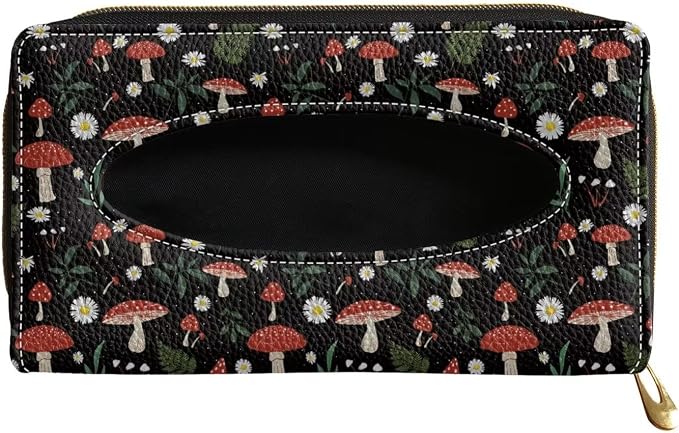 Mushroom Daisy Car Visor Tissue Holder for SUV Sedans Vans Premium Car Tissue Box PU Leather Wear Proof Universal Fit