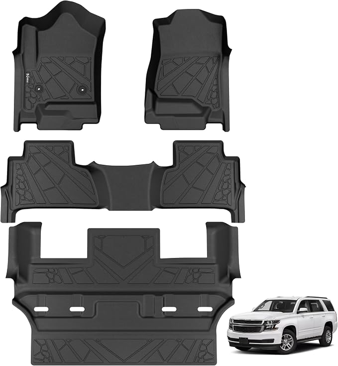 KARPAL Floor Mats for 2015-2020 Chevy Tahoe/GMC Yukon (Not for XL), with 2nd Row Bucket Seats (7seats) Cover Protector, All-Weather TPE Custom Fit Floor Liners Car Accessories