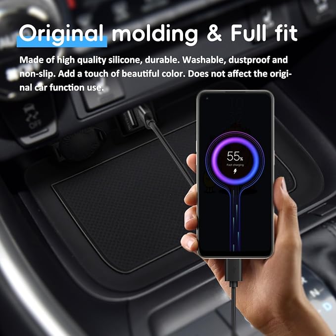 Auovo 3D Cup Holder Insert Liners Compatible with Toyota RAV4 Accessories 2025 2024 2023 2022 2021 2020 2019 Car Custom Cup Holder Mats Pads 3-pc Set (Black Trim)